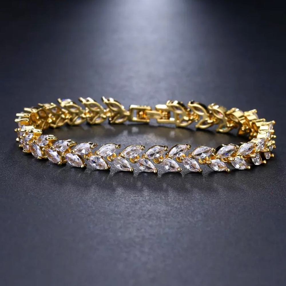 CZ Gold Leaf Chain Bracelet
